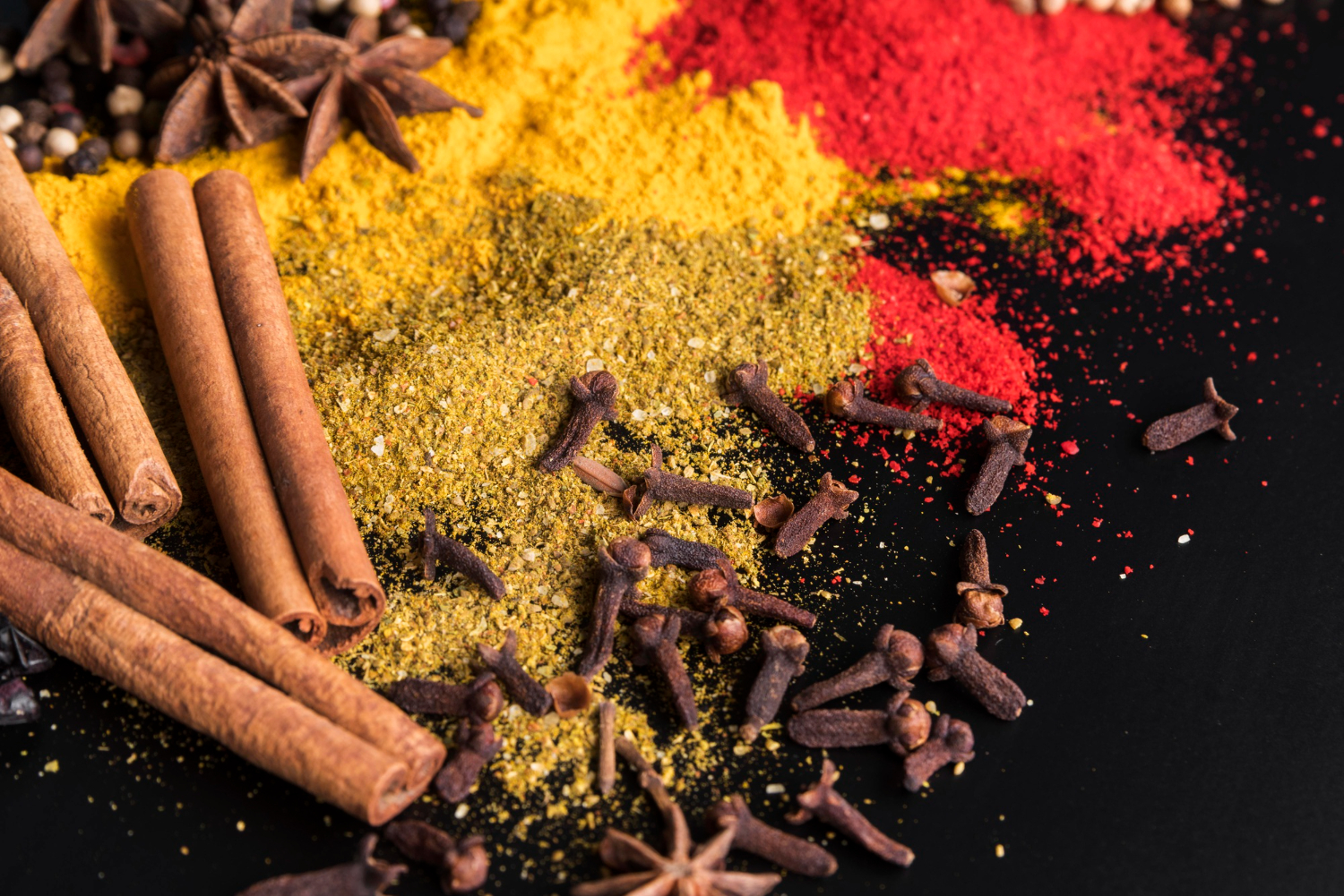 Ceylon spices - cinnamon, pepper, cloves, cardamom